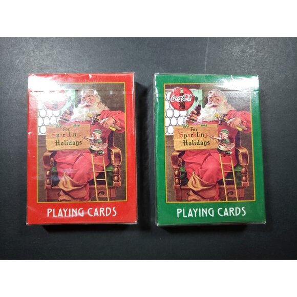 Playing Cards Coke Coca Cola For Sparkling Holidays 1998 2 Decks w Tin Santa - Picture 8 of 12